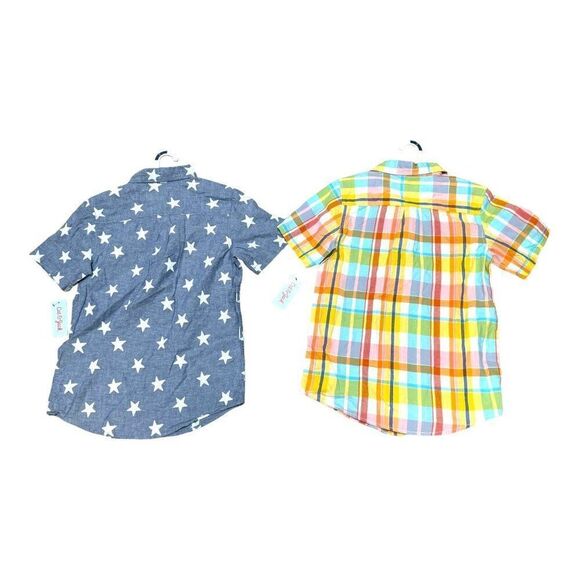 Lot of 2 NEW Cat & Jack Boys Button-Down Shirts L 12 14 Red Plaid & Blue Stars - Picture 10 of 10